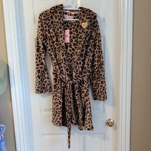 Juicy Couture Leopard Print Hooded Robe NWT S/M Sequin Logo